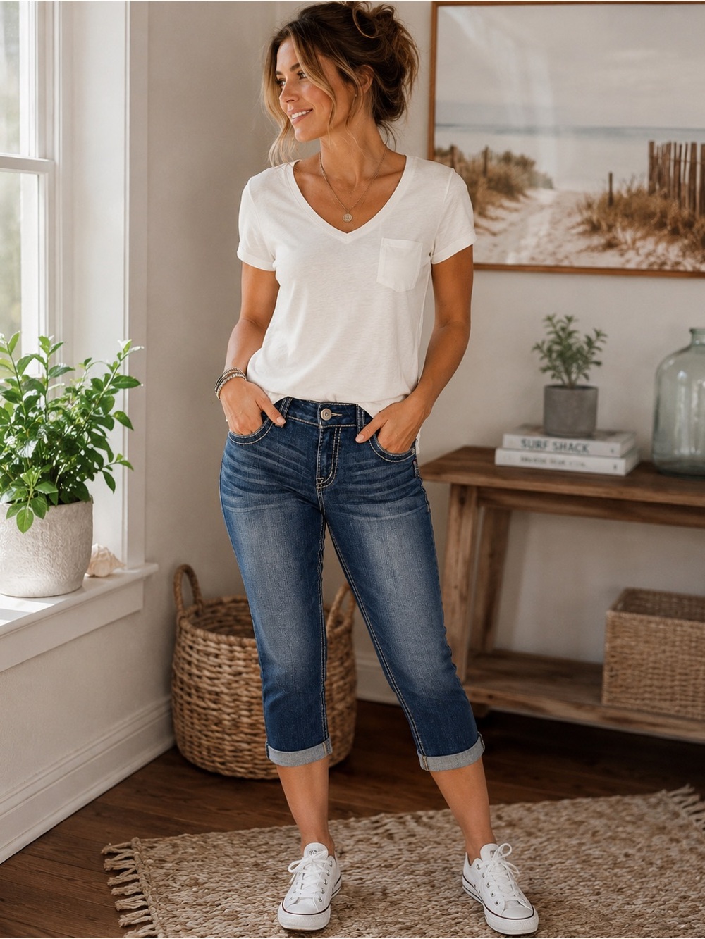 Silver Jeans Suki Capri Jeans W28 Mid Wash Curvy Stretch Cuffed Denim Women’s